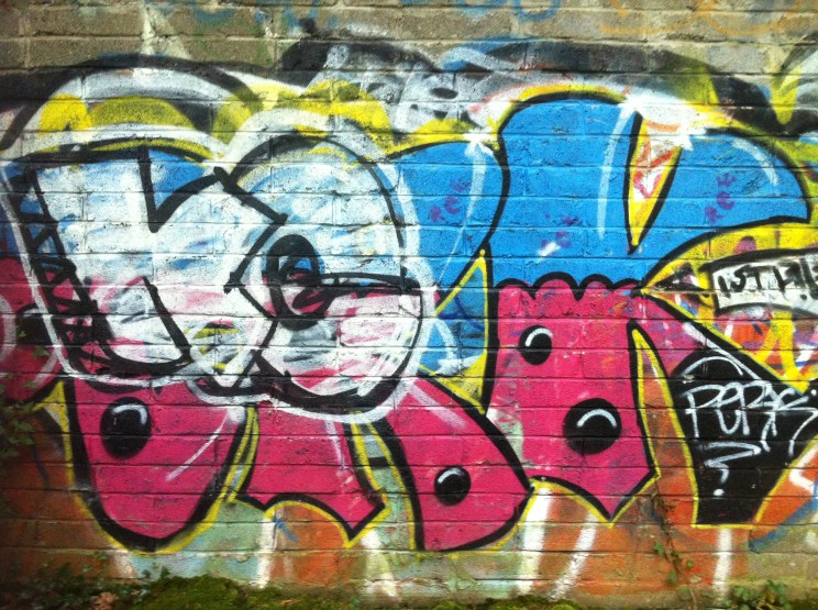 The graffiti wall marks the boundary on the eastern side of the Park, south of the river.