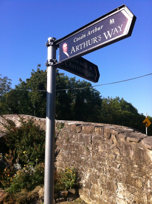 Bridge at Ardclough, and signs for Arthur's Way heritage walk.