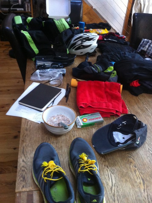 Getting ready. Nothing like a big, empty table and a list for keeping on top of things.