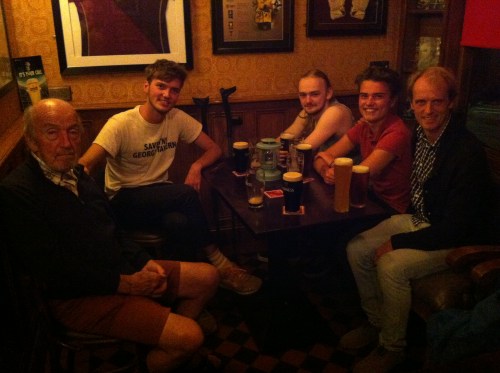 The Salmon Leap pub, Leixlip, with my Dad, Adam, Dallan, Saul and Robert. And beer.