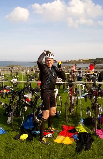 T1; getting out of wetsuit and into bike gear. Seemed to take an age!